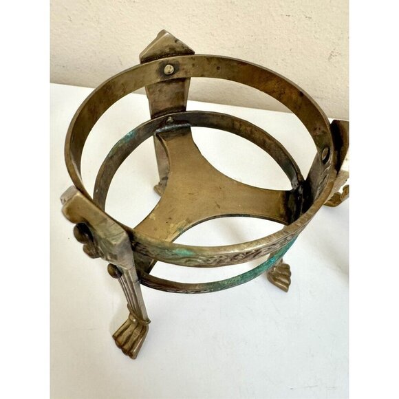 2 Vintage Stand Display Brass Footed Holder Vase Plant Pot Orb Bowl Small Decor - Picture 4 of 9